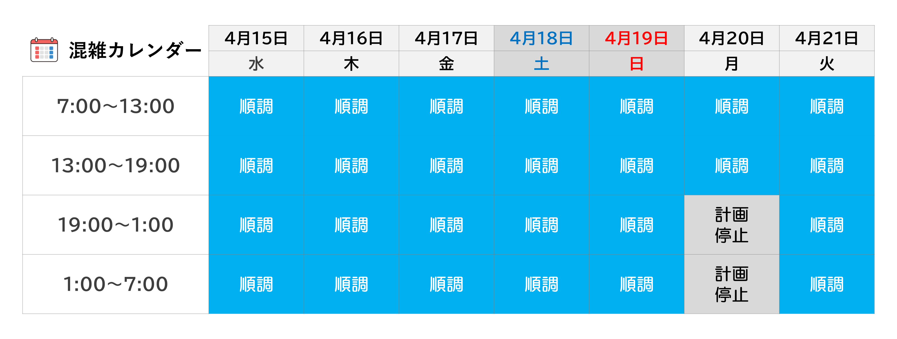 混雑カレンダー