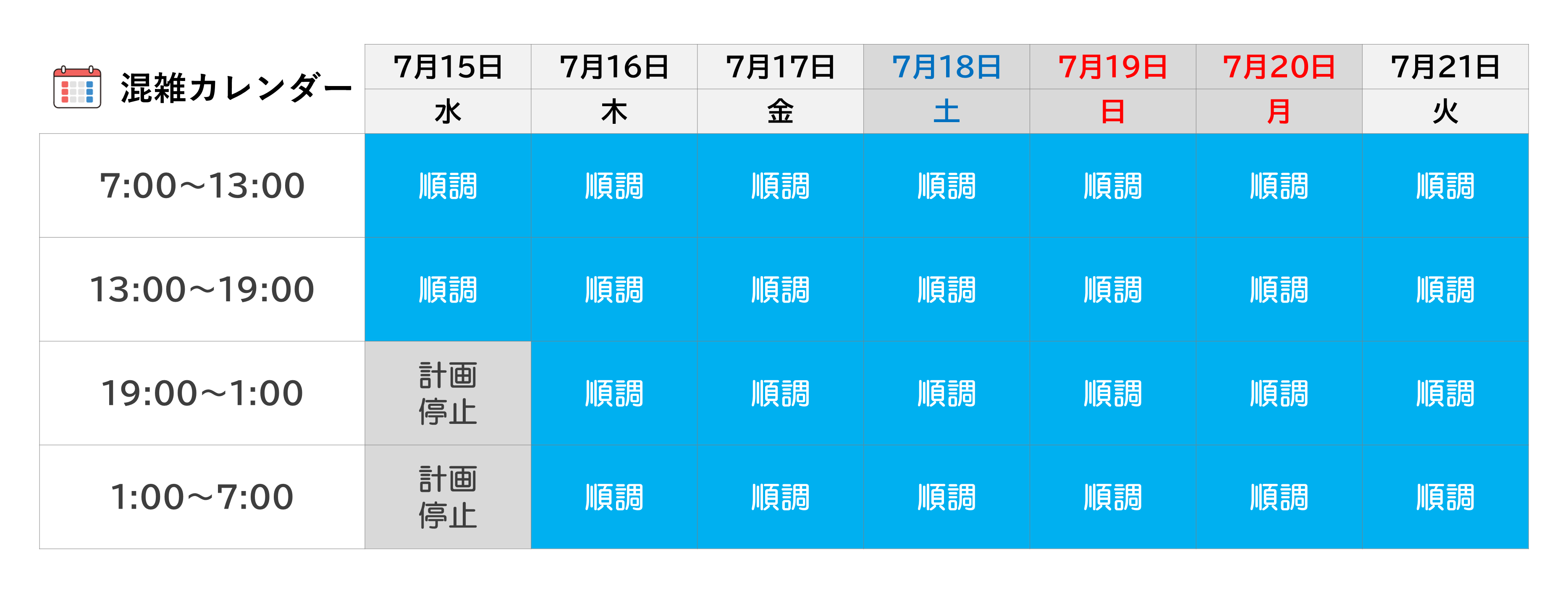 混雑カレンダー